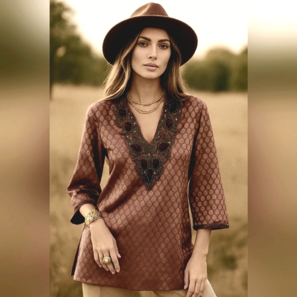 Lakshita Bohemian Embroidered and Beaded Women's Top Size Large